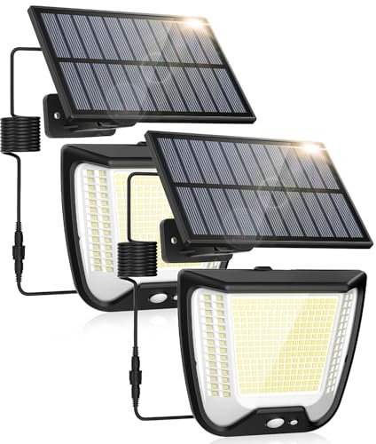 spqment Solaire Exterieur Mouvement Detecteur Lampe - 288 LED Extérieur Solaires de 3 Mouvement Détection Exterieur Solaire avec Câble 5M Eclairage Puissant Lumiere Mode IP65 Étanche Éclairage