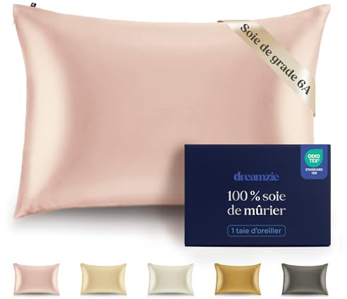 Dreamzie Funda de Almohada de 100% Seda 50 x 70 cm - 22 Momme Seda de Morera, Grado 6A, Certificado Oeko-Tex - Lujo para el Cabello y la Piel, 1 Unidad (Rosa)