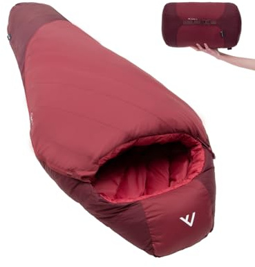 qeedo Daunenschlafsack Winter – sehr warm & komprimierbar, Komfort -5 °C, in 2 Größen, RDS Daune, wasserabweisend, Camping & Trekking