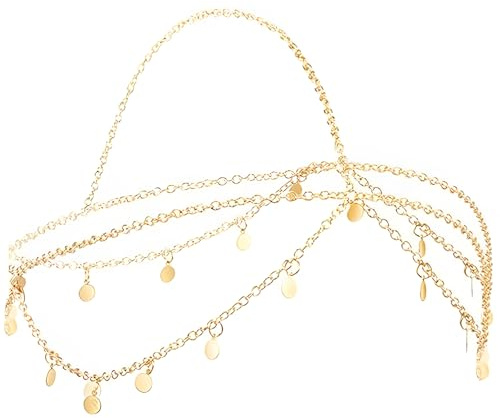 Kopfkette Pailletten,Gold Göttin Kopfkette,Boho Stirnband Kopfschmuck,Braut Festival Kostüm Haarschmuck Stirnkette,Münze Haarkette,für Frauen und Mädchen,Einstellbar
