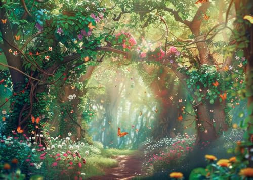 LYWYGG Toile de fond de jardin de forêt de rêve de 2,4 x 1,8 m, arrière-plan de jardin de forêt d'elfe, arrière-plan de fête au pays des merveilles pour enfants, accessoire de décoration de
