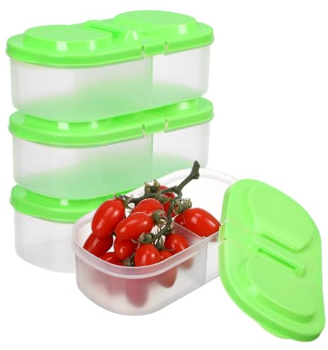 Kichvoe 4 Pièces De Boîte De Rangement Alimentaire En Plastique À 2 Compartiments Avec Couvercle Organisateur Empilable Pour Réfrigérateur Vert 19 X 10 X 5 5 Cm