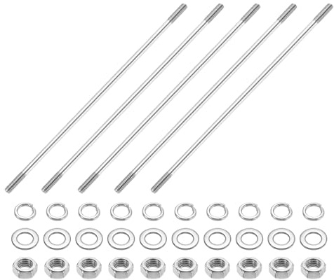 sourcing map Lot de 5 vis à tige à double extrémité, M5 x 250 mm en acier inoxydable 304 à double filetage avec écrous et rondelles plates et de verrouillage, boulons filetés à double extrémité pour