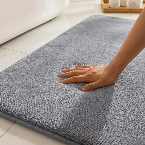 Winder Home | Badematte rutschfest Waschbar 60 × 90 cm | Weicher Badvorleger rutschfest Waschbar | Extra Saugfähiger Badezimmerteppich | Badteppich für Dusche & Bad | Grau
