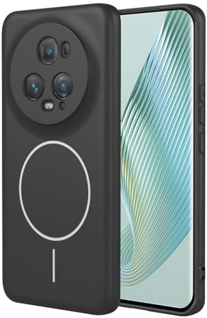 UPLAI Magnetisch Hülle für Honor Magic 5 Pro (Magic5 Pro), Ultra Dünn Seidig Flüssiges Silikon Stoßfest Handyhülle mit Kameraschutz, Weich Faserfutter TPU Mode Schutzhülle. Schwarz