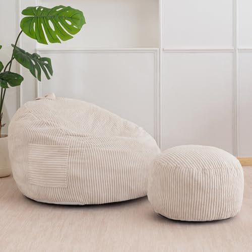 MAXYOYO Fauteuil Poire en Corde avec Repose-Pieds pour Enfants, Canapé-Pouf et Pouf avec Rembourrage en Mousse, Fauteuil de Salon avec Poignée pour Salon, Chambre à Coucher, Jeux, Lecture, Détente