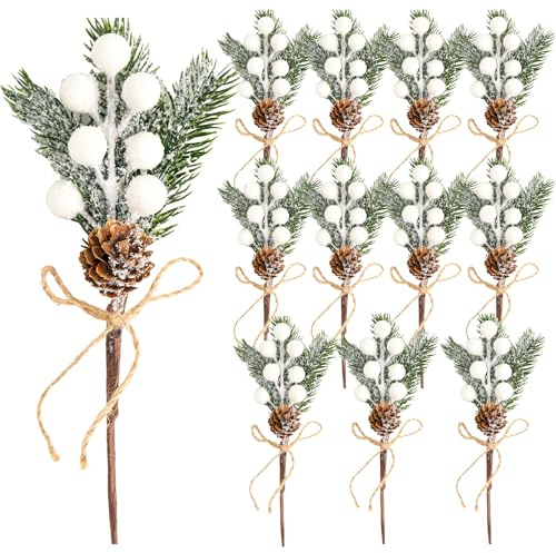 Fangoo 12 Piezas 20cm Bayas de Acebo Artificiales Tallos con Natural PiñAs PúAs de Navidad Decoraciones para Guirnalda de Navidad Festividades ArtesaníA DecoracióN de San ValentíN