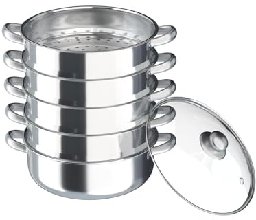 5 Lagiger Dampftopf Edelstahl Dampfgarer 36.5x39.5cm Rostfreier Stahl Dampfkocher Dampfgarer Topf mit 5-Stufiger Edelstahl-Dampfgarer