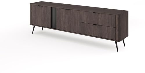 FURNLUX VERIS TV Unit Dark Oak & Black, Chipboard/MDF/HDF, 195 x 38 x 61 cm, 2 Doors and 2 Drawers
