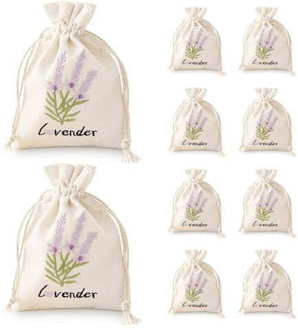 10Pcs Lavender Bags, White Embroidery Lavendar Bag for Moths and Wardrobes, Drawstring Lavender Bags Empty for Spice, Dried Flowers, Herbs, Candy