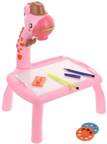 CLISPEED Mesa de Dibujo con Proyector Infantil Rosa Pizarra de Dibujo para Escritorio Educativo con Tablero de Graffiti Aprendizaje Práctico