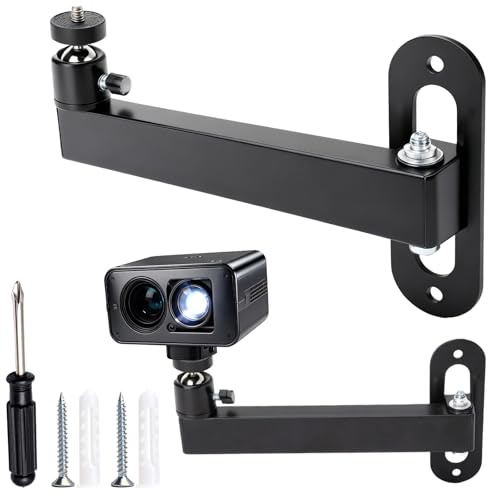 Supporto proiettore a parete in metallo – Supporto videoproiettore regolabile con rotazione 360°, braccio ±180°, attacco universale 1/4 pollice, supporto stabile per home cinema, ufficio e aula