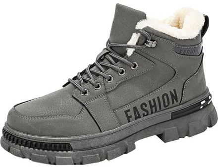 Generisch Men's Snow Boots, Lined Winter Boots, Ankle Boots, Men's Hiking Boots, Thick Sole, Height Enlargement, Lace-Up Shoes, Winter Boots, Warm Boots, Mountain Boots for Camping and Hiking, gray, 8