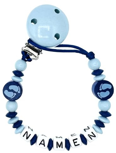 Nuckelkette mit Namen  FÜßCHEN BABYFUß  Babyblau Dunkelblau/Baby/Unisex/Personalisiert/HANMADE