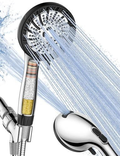 PWERAN Hard Water Filter Shower Head with 15 Stage Filter, 8 Spray Modes | Powerful Booster Water Saving Handheld High Pressure Filtered Shower Head and 1.5M Hose for Residual Chlorine Removal