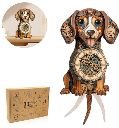 Cutywood 3D Wooden Puzzles for Adults, Dachshund Wood Clocks with Timepiece | Wooden Model Kits for Adults, Animal 3D Jigsaw Puzzles Home Decor/Birthday Gifts for Friends/Family Game Night (8 * 15.6in)