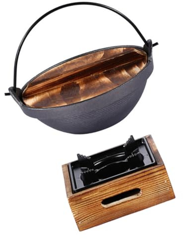 VICASKY Batterie Cuisine en Fonte 20 Cm pour Fondue Japonaise et Potage, Marmite Résistante Haute Température avec Four Aluminium Carré, Camping et Pique-niques en Extérieur