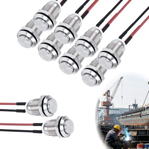 10 Stück Wasserdichte Drucktaster, Drucktaster 12V Edelstahl Momenttaster, Schalter 12V2A/12V/24V/125V/250V Wasserdicht für Auto PC Steuerung Anwendungen