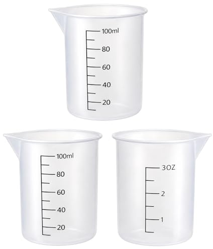 3-Piece 100ml Silicone Measuring Jugs Cups with Printed Markings | Small Measuring Jug and Beaker Set for Resin, DIY Crafts and Liquid Mixing