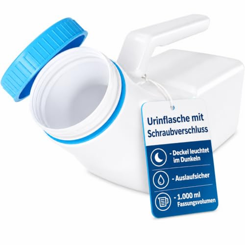 Urinflasche für Männer mit leuchtendem Schraubdeckel | Nachttopf für Erwachsene mit Deckel | Bettflasche 1000 ml | Urinal für Unterwegs & Bettlägerige | Notfall Urinal fürs Auto (3 Stück)