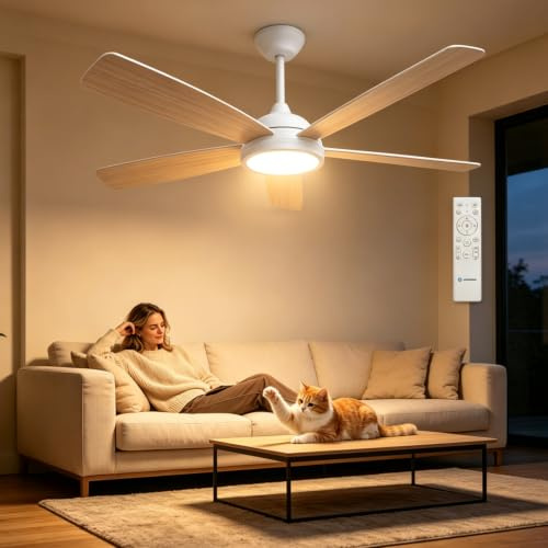 Aigostar Ventilador de Techo con Luz y Mando, Color Madera