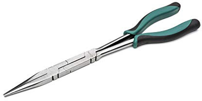 SATA ST70711ST Double X-Pliers with Straight Long-Nose Jaws and Anti-Slip Handles, for Added Reach in Tight Spaces, Green