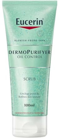 Eucerin DermoPurifyer Oil Control Scrub 100 ml, Scrub corpo e viso anti-imperfezioni e punti neri con Acido Lattico e micro particelle, Esfoliante pelle grassa e a tendenza acneica