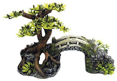 Nobby Aqua Ornaments BRÜCKE MIT BONSAI mit Pflanzen, 20,3 x 9,0 x 14,0 cm, 1 Stück
