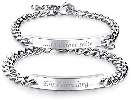 OIDEA Par de pulseras de acero inoxidable cadena de eslabones pulsera de cadena con grabado, oro rosa oro plata pulsera parejas pulseras de pareja pulseras compañero joyería regalo para enamorados