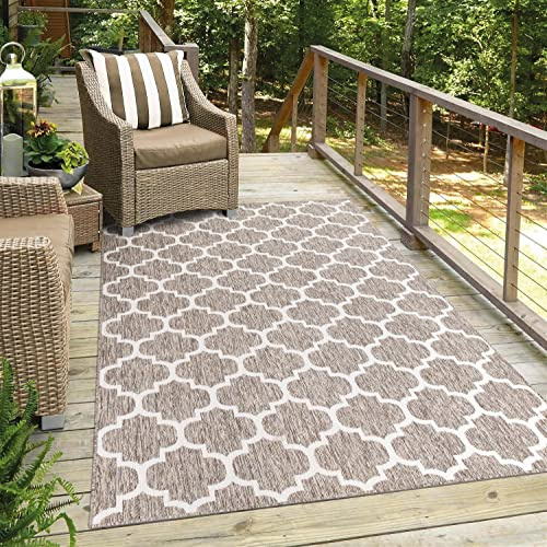 Outdoor Teppich Beige - 200x290 cm - Terrasse Balkon Teppiche Wetterfest - Flachgewebe Modern im Marokkanischen Stil