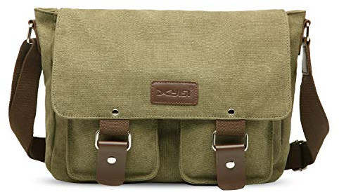 FANDARE Borse a spalla da Uomo/Donna Borse Messenger di tela Unisex Borse per PC portatili Borsa a tracolla Per lavoro e scuola,Viaggio,Shopping Verde
