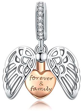 Skinande berlock Forever Family 925 sterling silver berlocker passar armband roséguld pläterat hjärta i ängel vingar hänge för halsband