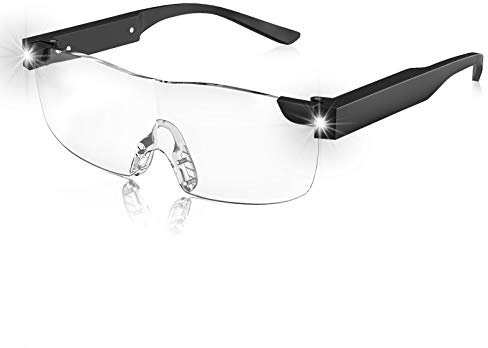OuShiun Lupenbrille mit LED Licht USB Wiederaufladbare Lupe Brillen für Close Work Lesen Hobbys Crafts(Schwarz, 1.6X)