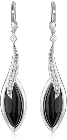 MATERIA Elegante Ohrringe Silber 925 schwarz - Damen Ohrhänger mit Onyx Edelstein Tropfen und Zirkonia SO-164