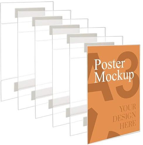 Kurtzy A3 Häftande Väggposter Hållare (6 Pack) - Universal Vägg Montering - Rep & Spricktålig – Klar Akryl Skylt med Häftande Tejp – Kontor, Affär & Restaurang – Ingen Borrning Krävs