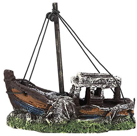 GOTOTOP Aquarium-Dekoration aus Kunstharz, Dekoration für Schiffswracks von Fischerboot, hohe Simulation, Ornament für Fischtank, künstliche Haut