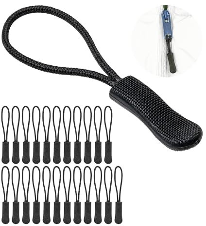 Tiretto Cerniera da Infilare, 24 pz, Nero, Tiralampo in Nylon, Riparazione Chiusure Lampo, Zipper Puller di Ricambio per Cerniere su Abbigliamento Sportivo, Zaini, Giacche, Borse, zipper repair set