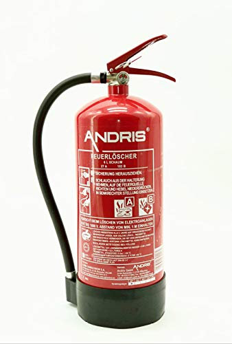 Orig. ANDRIS® Qualitäts-Marken-Feuerlöscher 6L Schaum AB - 9LE mit Manometer, EN 3 inkl. Wandhalterung & ANDRIS® Prüfnachweis mit Jahresmarke