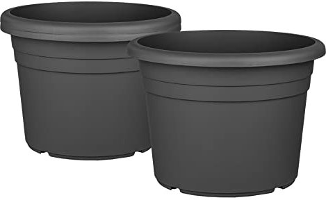 BigDean 3X Blumentopf Ø 30 cm Farbe Anthrazit Kunststoff Pflanztopf Containertopf Übertopf Pflanzkübel rund 30 x 21 cm