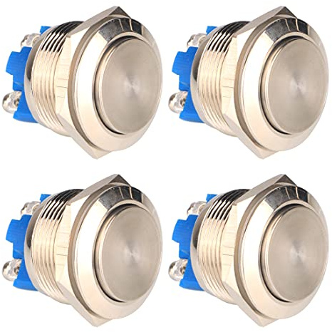 Gebildet 4pcs 22mm 5A/12V/24V/125V/250V Verriegelung Druckknopfschalter Schraubklemmen Edelstahl Metall wasserdichte Schalter(Hoher Kopf)