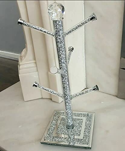 Biznest Sparkly Crushed Diamond Mug Tree Cup Holder Silver Crystal, Kitchen Bling Gift