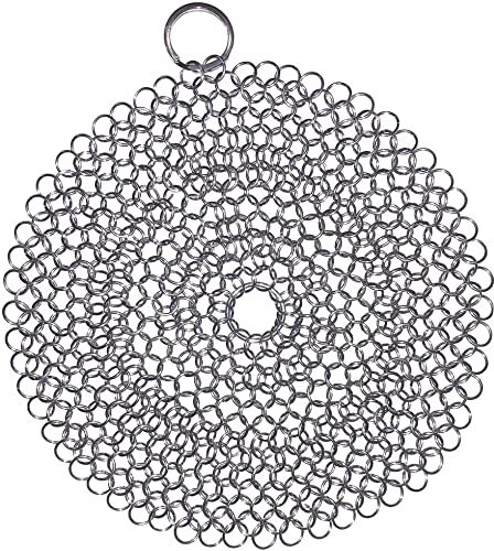 Cast Iron Cleaner, 316 Premium Stainless Steel Cast Iron Skillet, Chainmail Scrubber for Cast Iron Pan Pre-Seasoned Pan Dutch Ovens Waffle Iron Pans Scraper Cast Iron Grill Frying Pan (7 Inch Round)