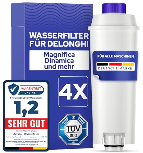 4x Ersatz für DeLonghi Wasserfilter - passt zu DeLonghi Magnifica Evo & S, Dinamica (Plus), Primadonna, Eletta Explorer - ersetzt De Longhi Wasserfilter für Kaffeemaschinen und Espressomaschinen