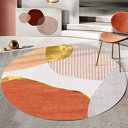 makeups1 Kurzflor-Designer Teppich extra weich Wohnzimmer, Schlafzimmer, Esszimmer oder Kinderzimmer Perfect Teppiche, Leichtes luxuriöses geometrisches Orange-Rot-Gold ø 120 cm