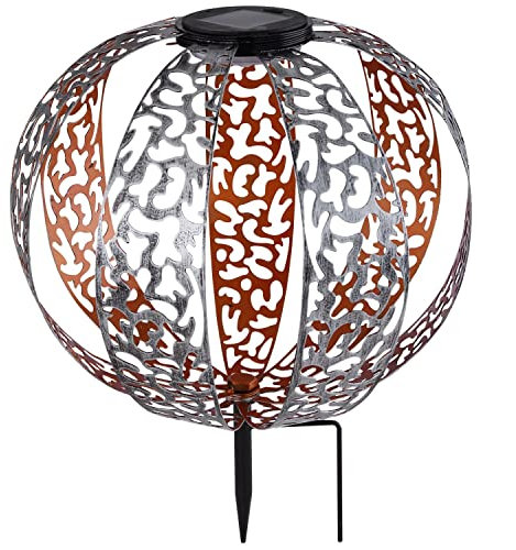 bmf-versand® Solarlampe für Außen Stehend Kugel mit Pflegetuch – Solarleuchte Garten 30 cm – Außenleuchte Gartenlampe LED – Leuchte Solar Aussenlampe IP 44 Metall Goldfarben Silber