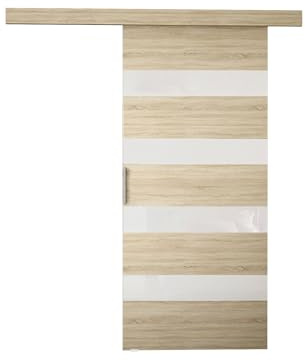 Mirjan24 Schiebetürsystem Pikano V 70, Lacobel Weiß (Sonoma) | Komplettes Schiebetür-Set mit Aluminiumgriff, Bodenführung und Selbstschließsystem, links oder rechts montierbar