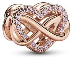 PANDORA Familie Unendlichkeit Rosafarbenes Herz-Charm aus 14 Karat rosévergoldeter Metalllegierung und rosa Zirkonia - Kompatibel mit PANDORA Moments Armbänder