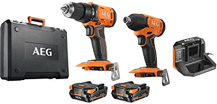 AEG JP18I2-202C Kit con Trapano a Percussione 18V, Avvitatore a Impulsi, 2 Batterie 2.0Ah, BL18S 18V Caricabatterie