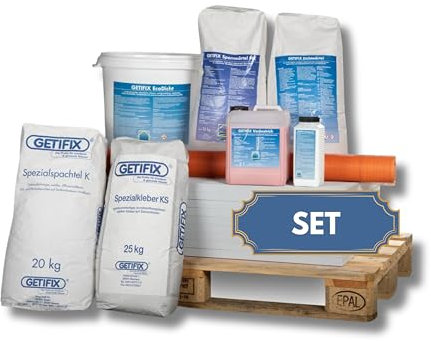 GETIFIX Kellerabdichtung innen Set für 5 m², schützt vor Feuchtigkeit und drückendem Wasser, energetische Kellersanierung, Dämmplatten aus Kalziumsilikat 25 mm