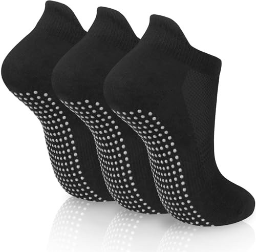 Smlper 3 Pairs Yoga Socks for Women with Grips,Non Slip Trainer Ankle Socks for Ballet, Pilates, Hospital, Home, Dance,Barre